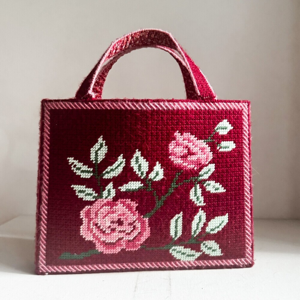 Vintage Needlepoint Floral Textured Tote
